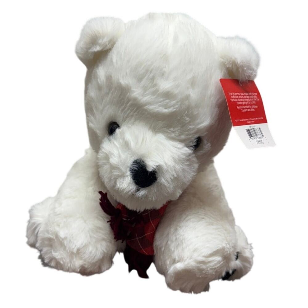 Animal Adventure 2021 Plush Polar Bear Stuffed White Plaid Red Scarf 11" NWT